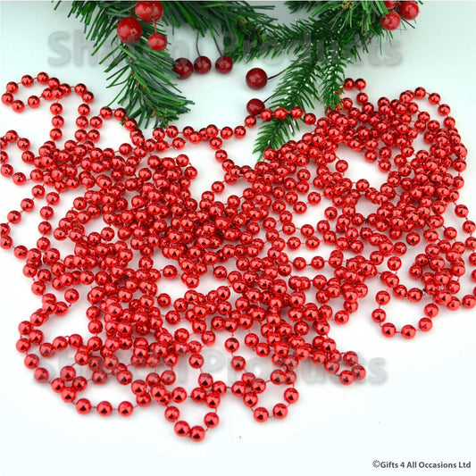 24ft Red Bead Garland Xmas Tree Tinsel