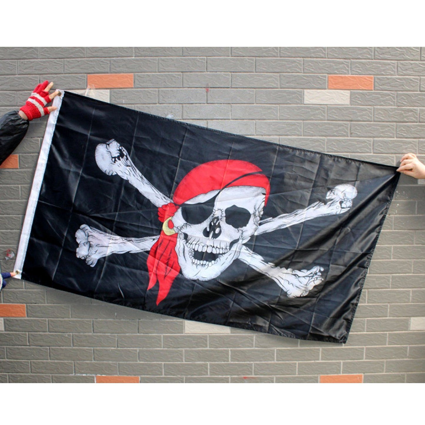 Jolly Roger Pirate Red Scarf Flag - 5x3ft