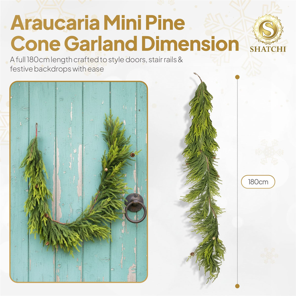 180CM ARAUCARIA WITH MINI PINE CONES GARLAND