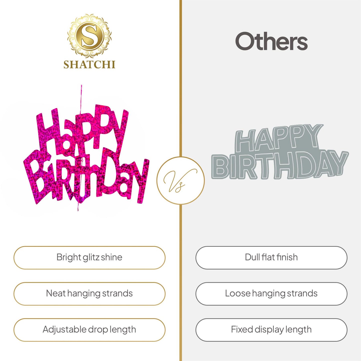 Shatchi Happy Birthday Pink Foil Hanging String Party Decorations Pack of 6
