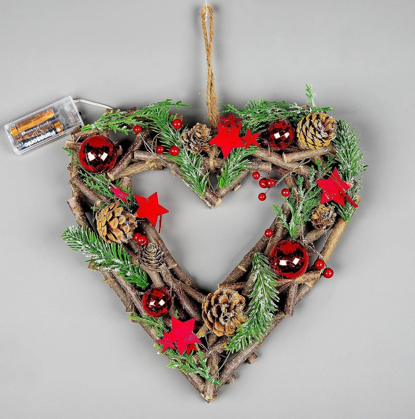 35cm LED Twig Hanging Heart Red