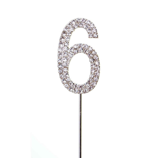 Cake Topper Number 6 Silver Sparkly Diamond