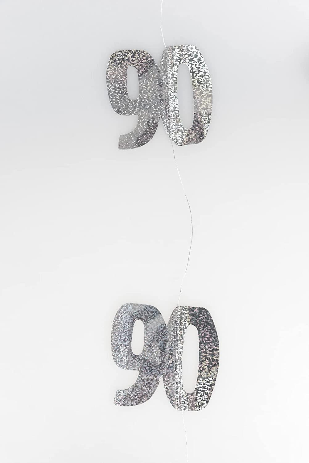 6 x 90TH BIRTHDAY PARTY HANGING STRING FOIL METALLIC