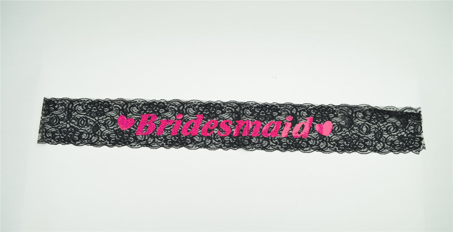 Shatchi Bridesmaid Sash Black Lace