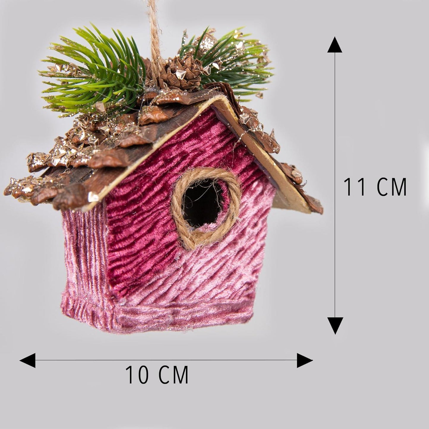 3 pcs Pink Birdhouse Christmas Decorations (10x11cm)