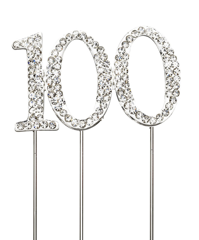 Silver Number 100 Cake Topper