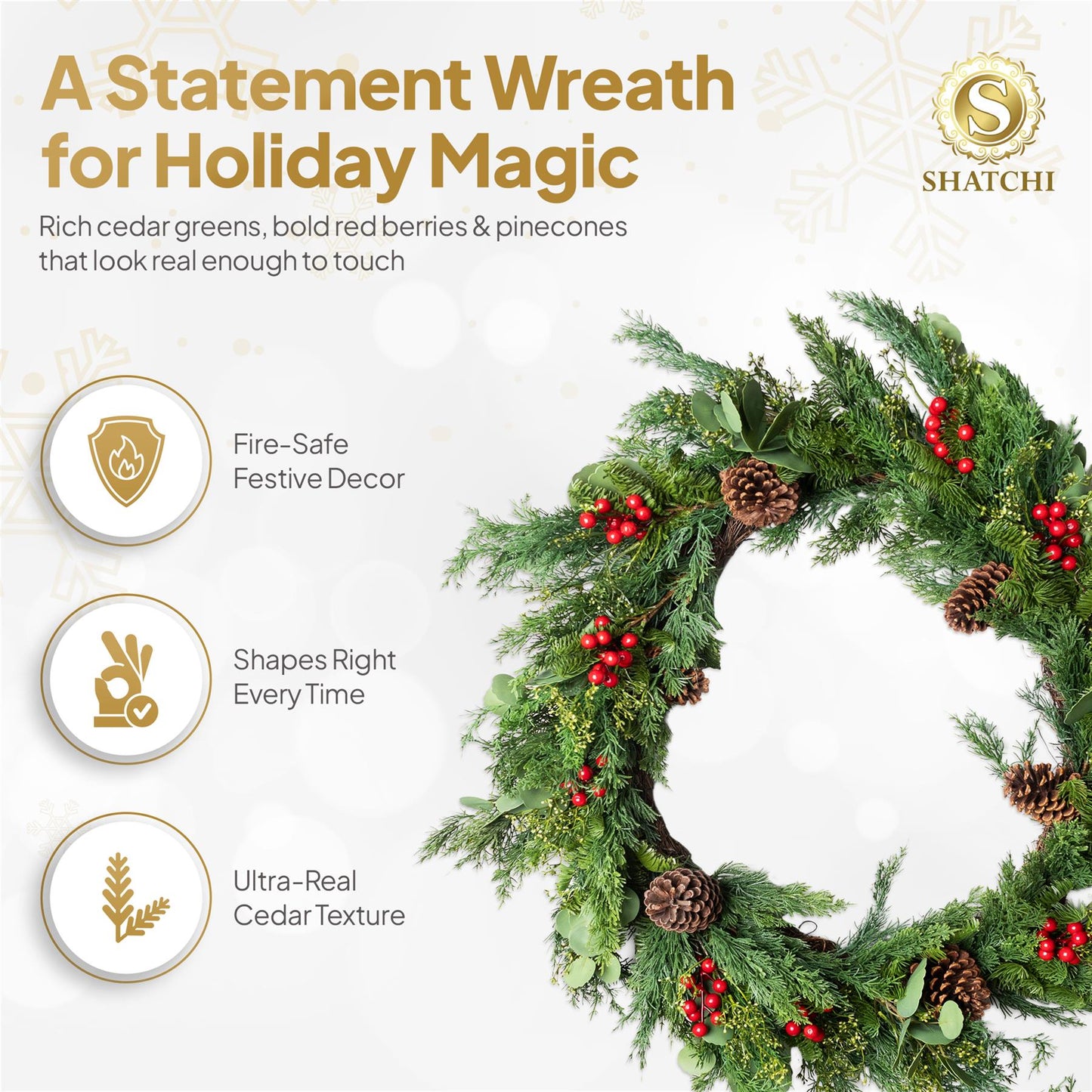 90CM CEDAR WREATH WITH RED BERRY AND PINECONE