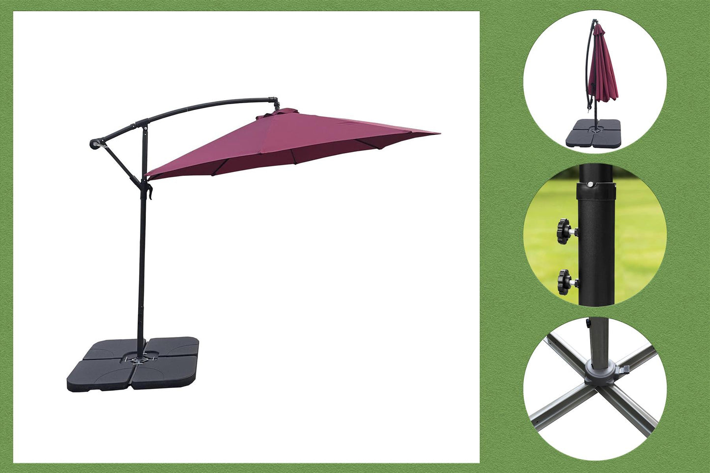 Burgundy Parasol Round Umbrella - 195x30x14.5 cm