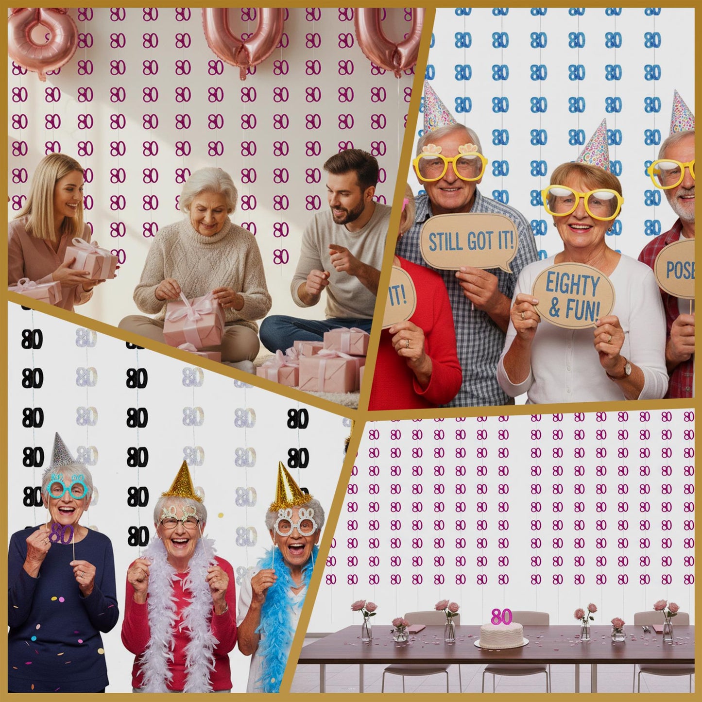 Shatchi 80th Glitz Black & Silver Hanging String Decorations Pack of 6