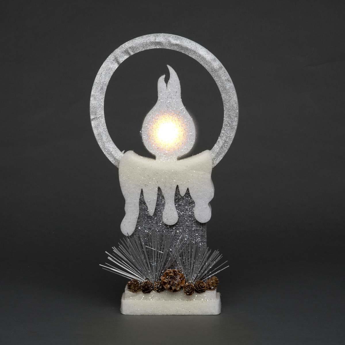 LED Silver Foam Single Candle 31cm