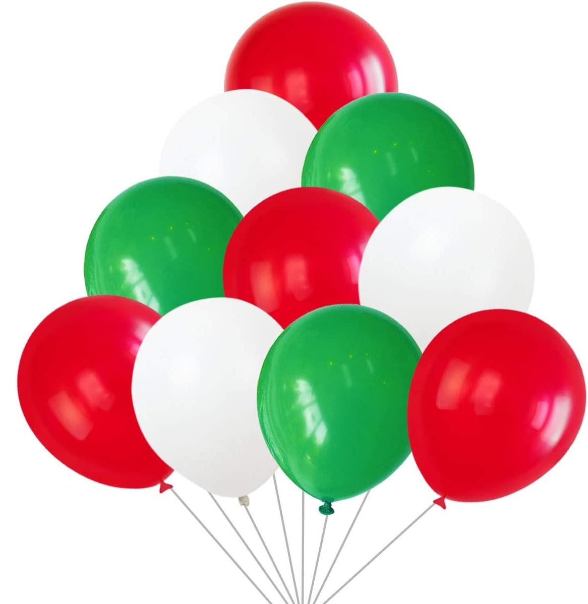 12Inch Red White and Green Balloons 25Pcs
