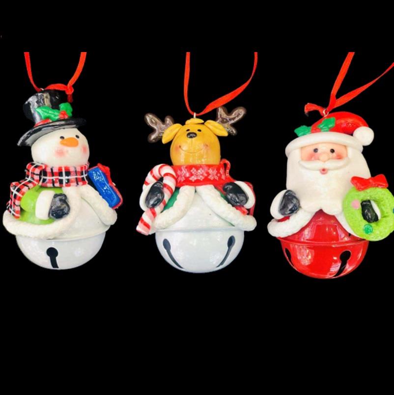 3 Ceramic Christmas Hanging Decoration Bells