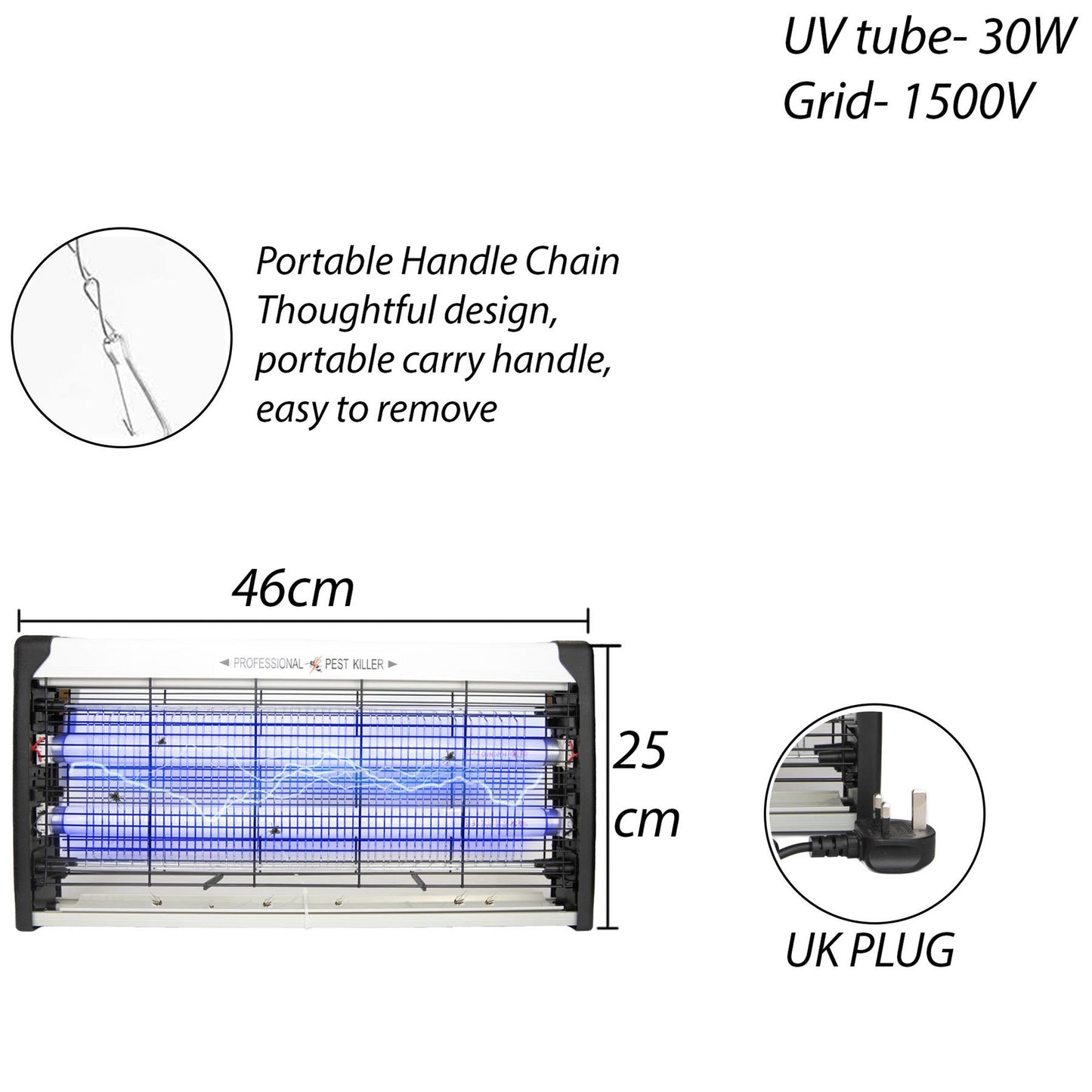 UV Tube Mains Operated Pest Killer 30W 1500V - 48x6x25cm