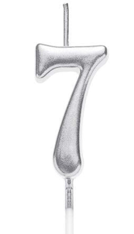 Silver 7 Number Candle Birthday Cake Decoration