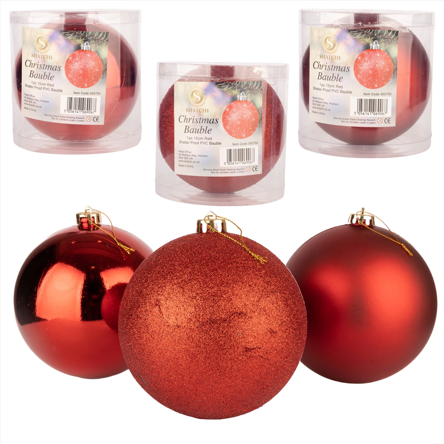 3pcs Red Baubles (15cm, PVC)