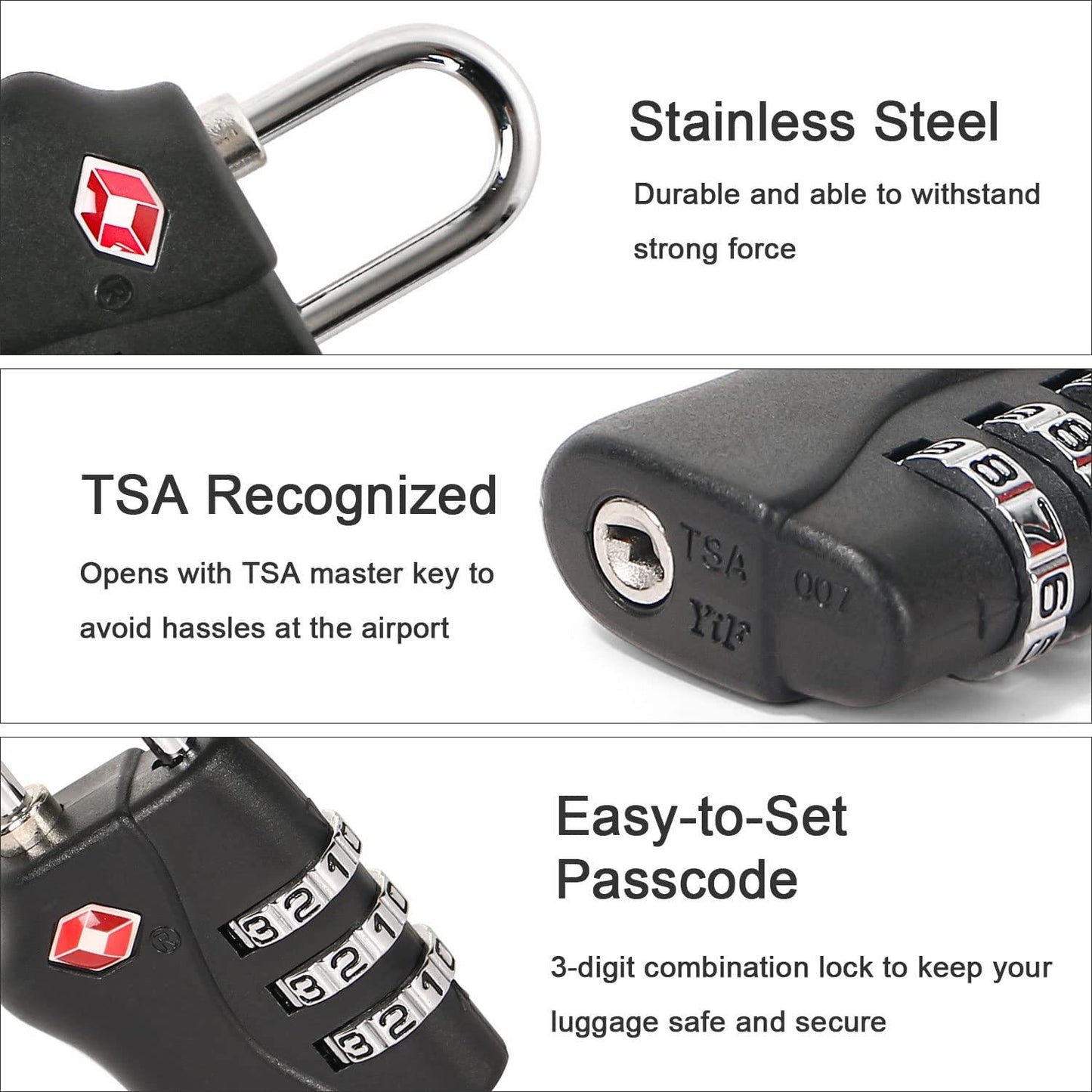 TSA Approved 3 Combination Travel Suitcase Luggage Padlock