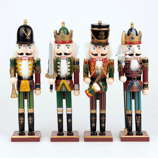 38cm Wooden Nutcrackers Figures Christmas Ornament 4Pcs Set Royal and Millatry Theme
