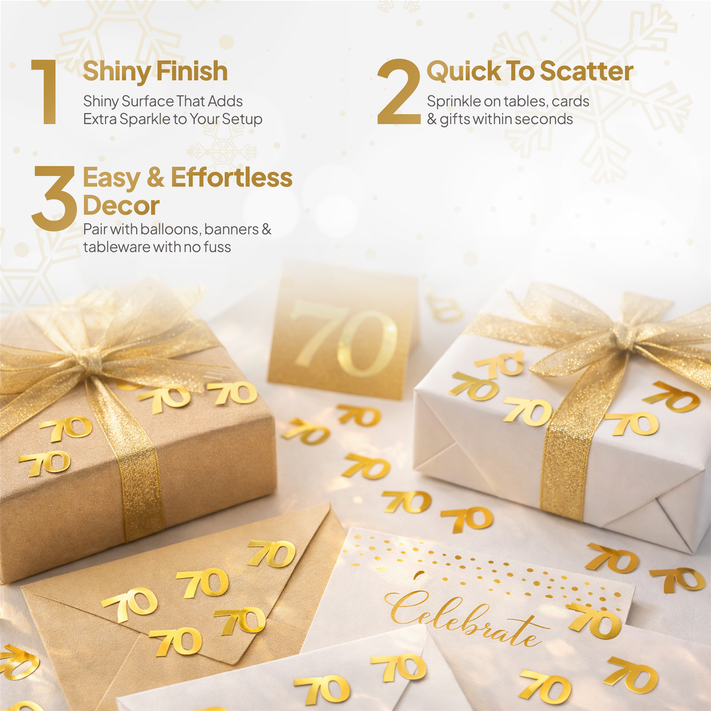 70th Birthday Confetti - Gold, 14g, 4 Pack