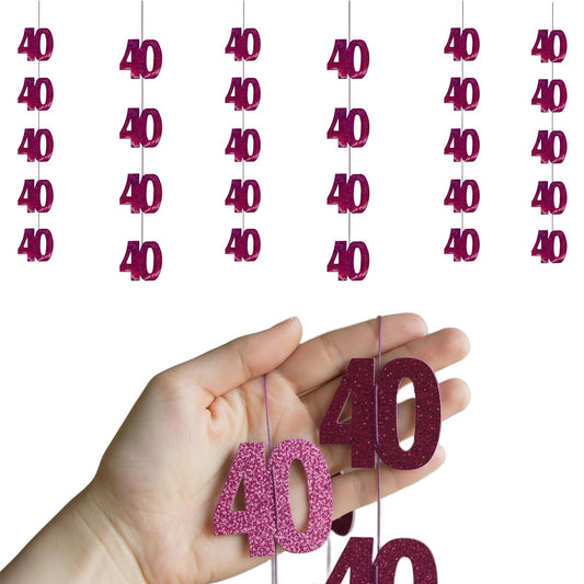 Shatchi 40th Glitz Pink Foil Hanging String Party Decorations Pack of 6