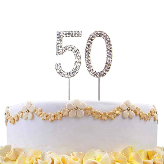 Silver Diamond Number 50 Cake Topper