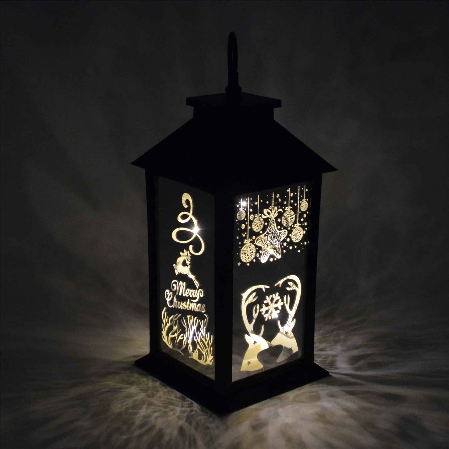 Black Christmas Lantern with Warm White LED String Lights