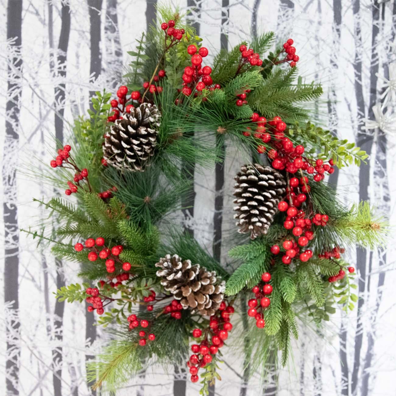 Red Berry & Pine Cone Wreath - 60cm