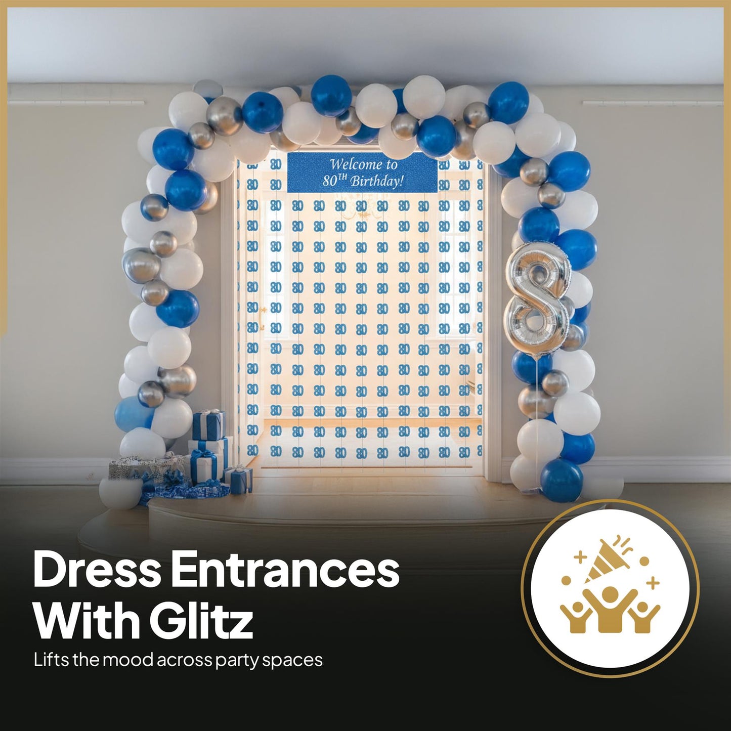 Shatchi 80th Glitz Blue Foil Hanging String Party Decorations Pack of 6