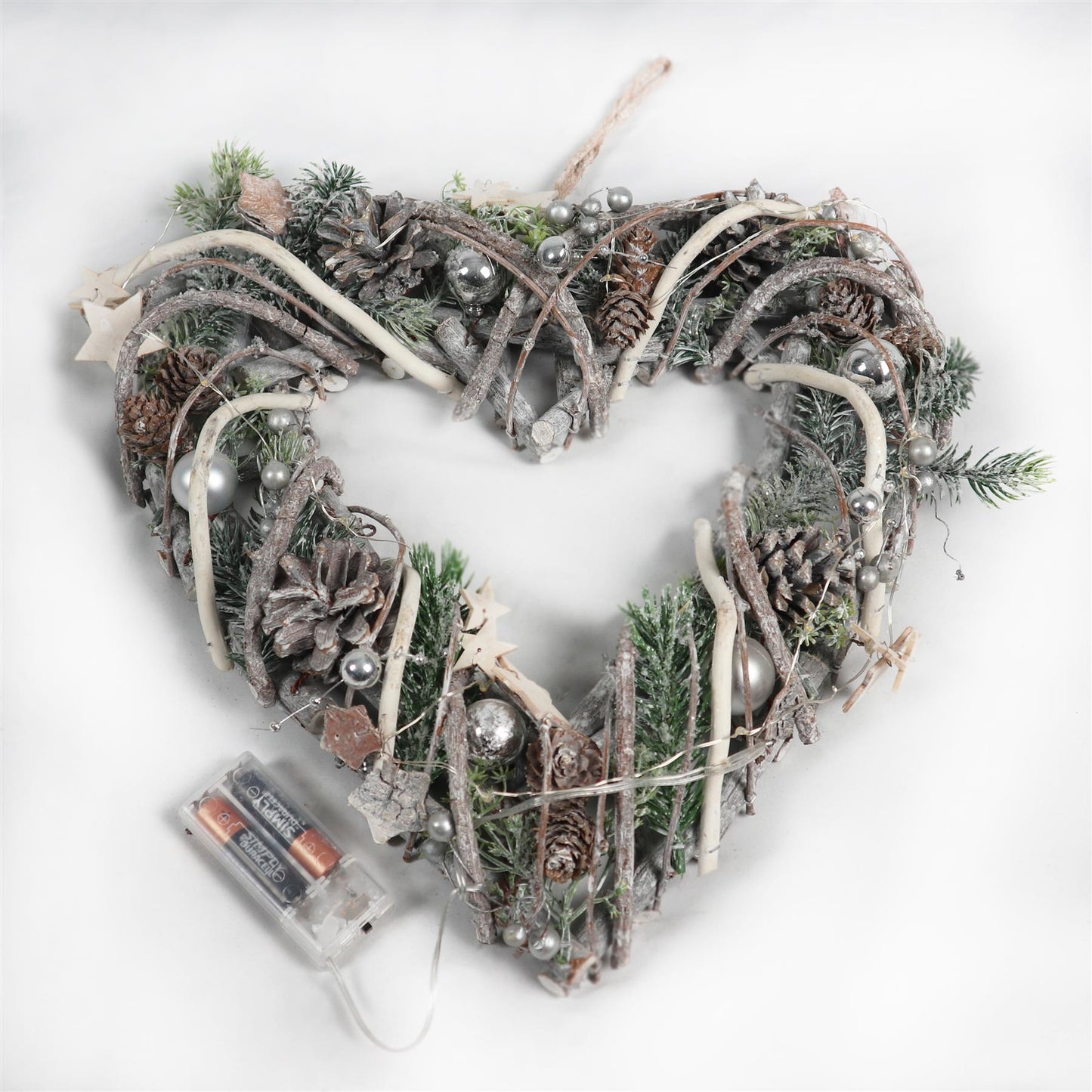 33x7cm Wooden Twig Heart with 20 LEDs