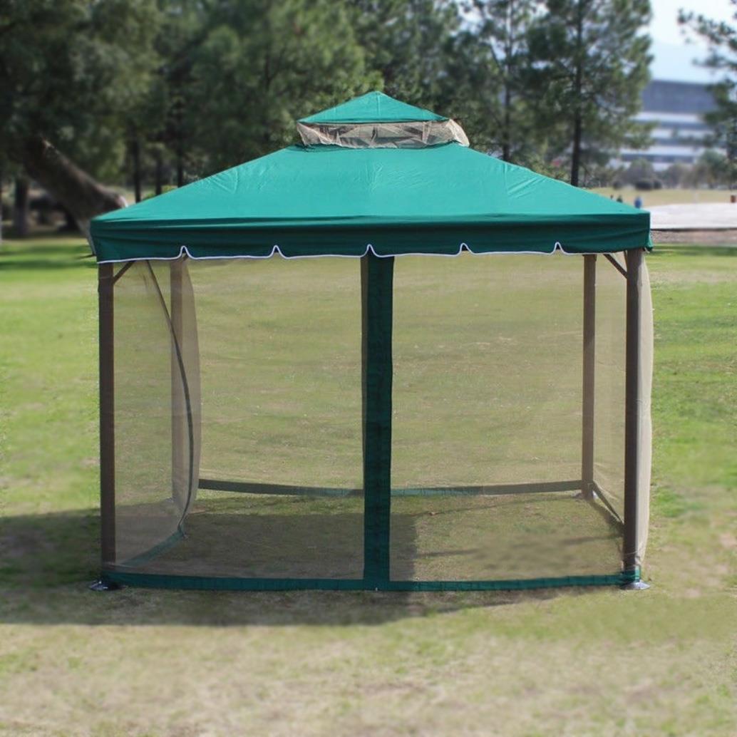 3x3x2.75m Green Gazebo with Nets - Aluminium Frame, Steel Roof