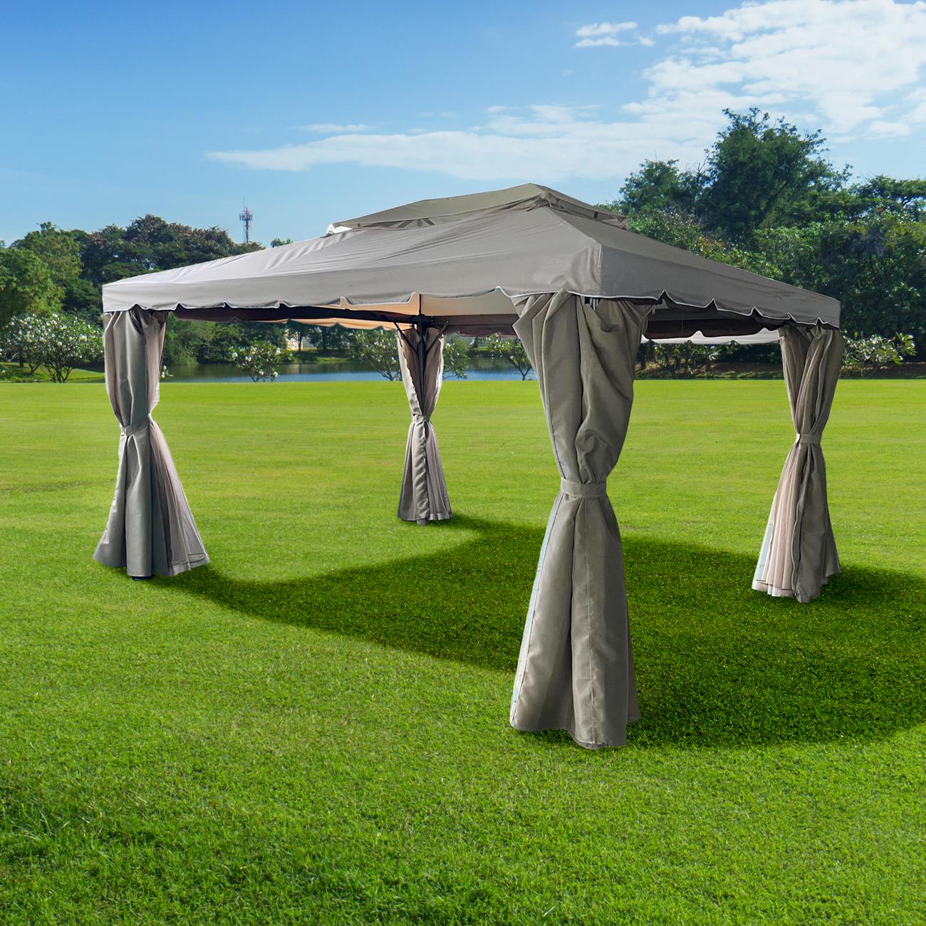 3x4x2.75m Khaki Gazebo with Nets Aluminium Frame