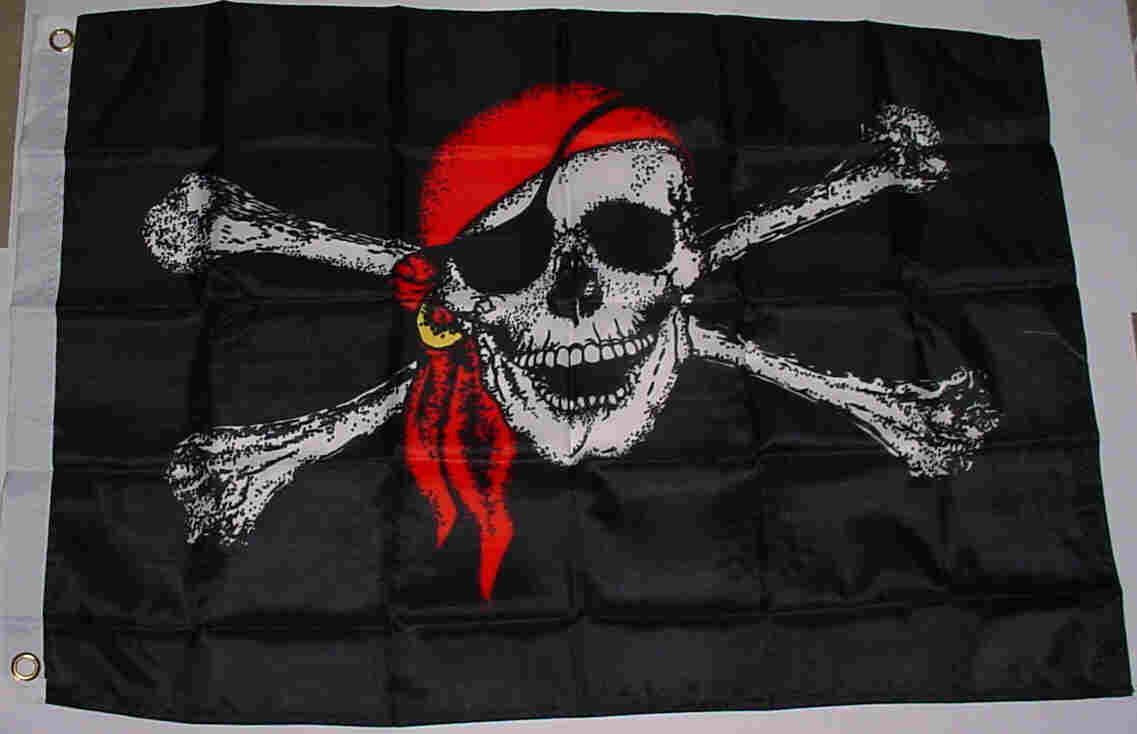 Jolly Roger Pirate Red Scarf Flag - 5x3ft