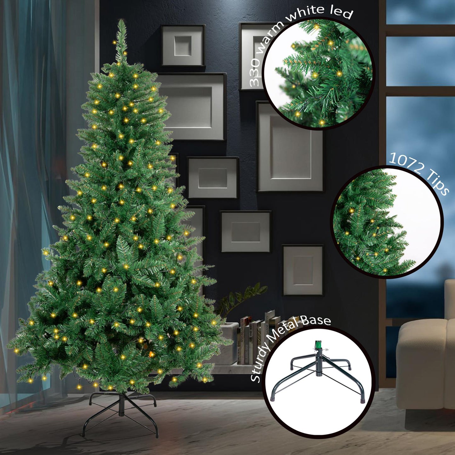 6ft Pre-Lit Green Christmas Tree with White LEDs