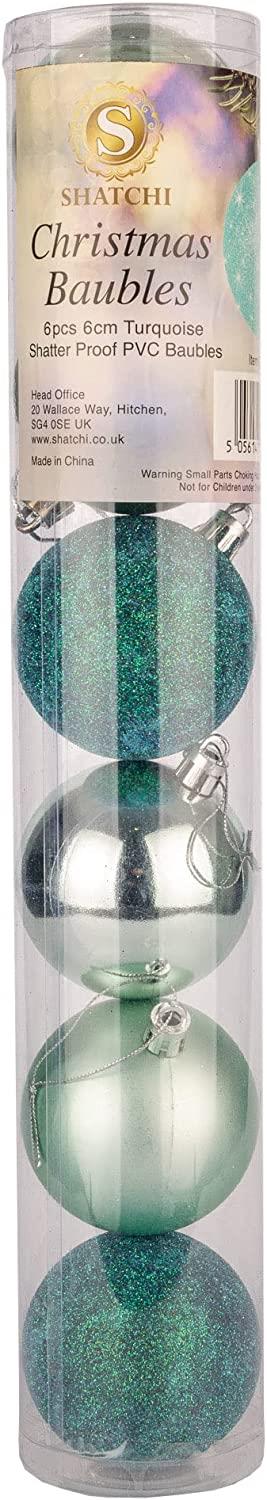 Baubles Turquoise 6cm - 6-Piece Set, PVC