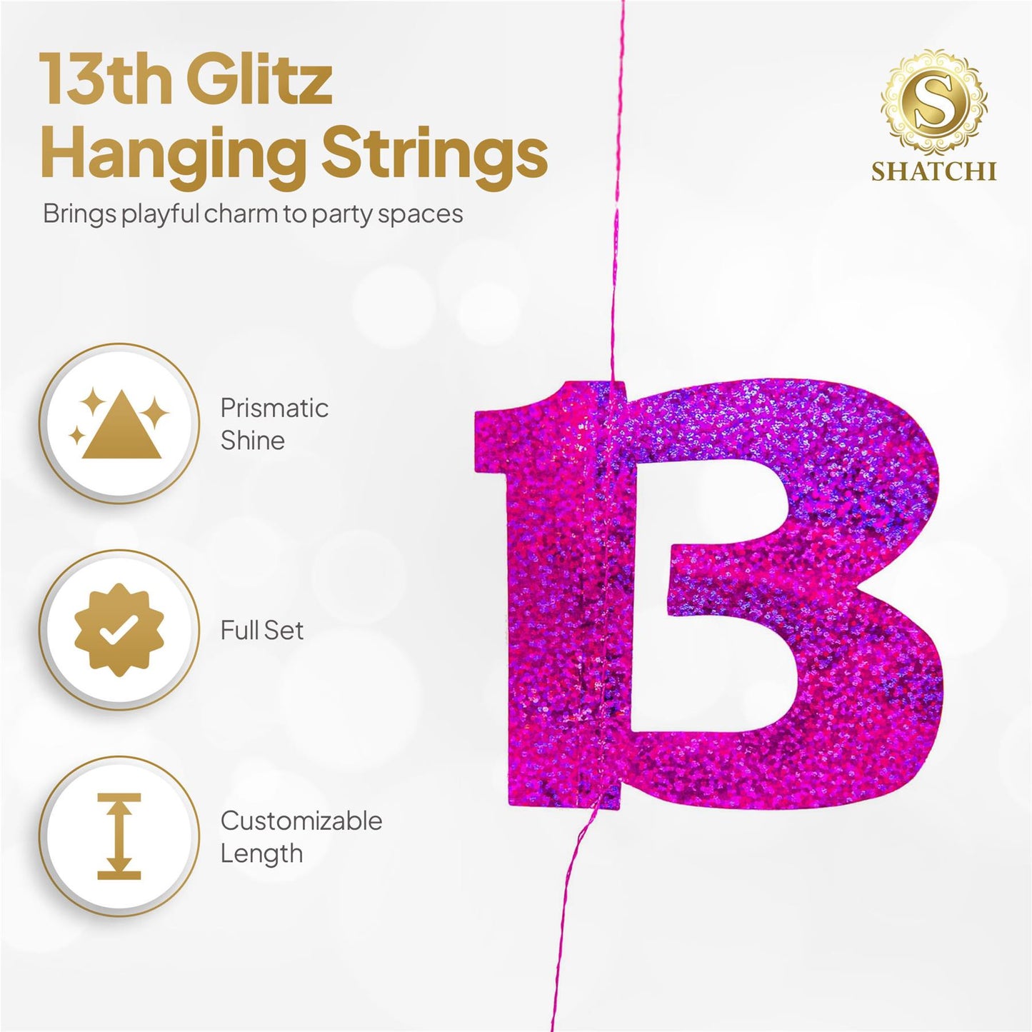 Shatchi 13th Glitz Pink Foil Hanging String Party Decorations Pack of 6