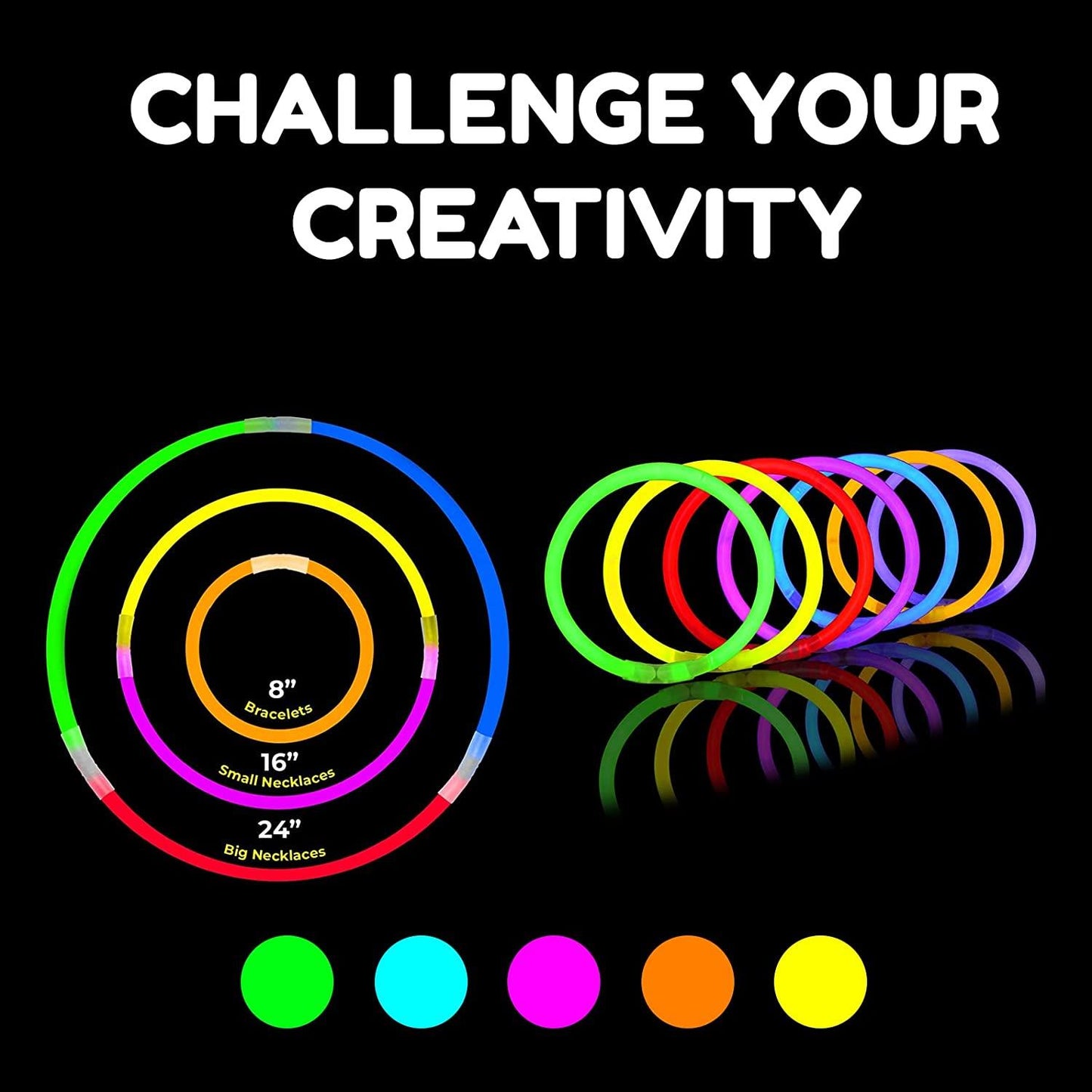 200 Glowsticks in Mixed Colors & 200 Bracelet Connectors