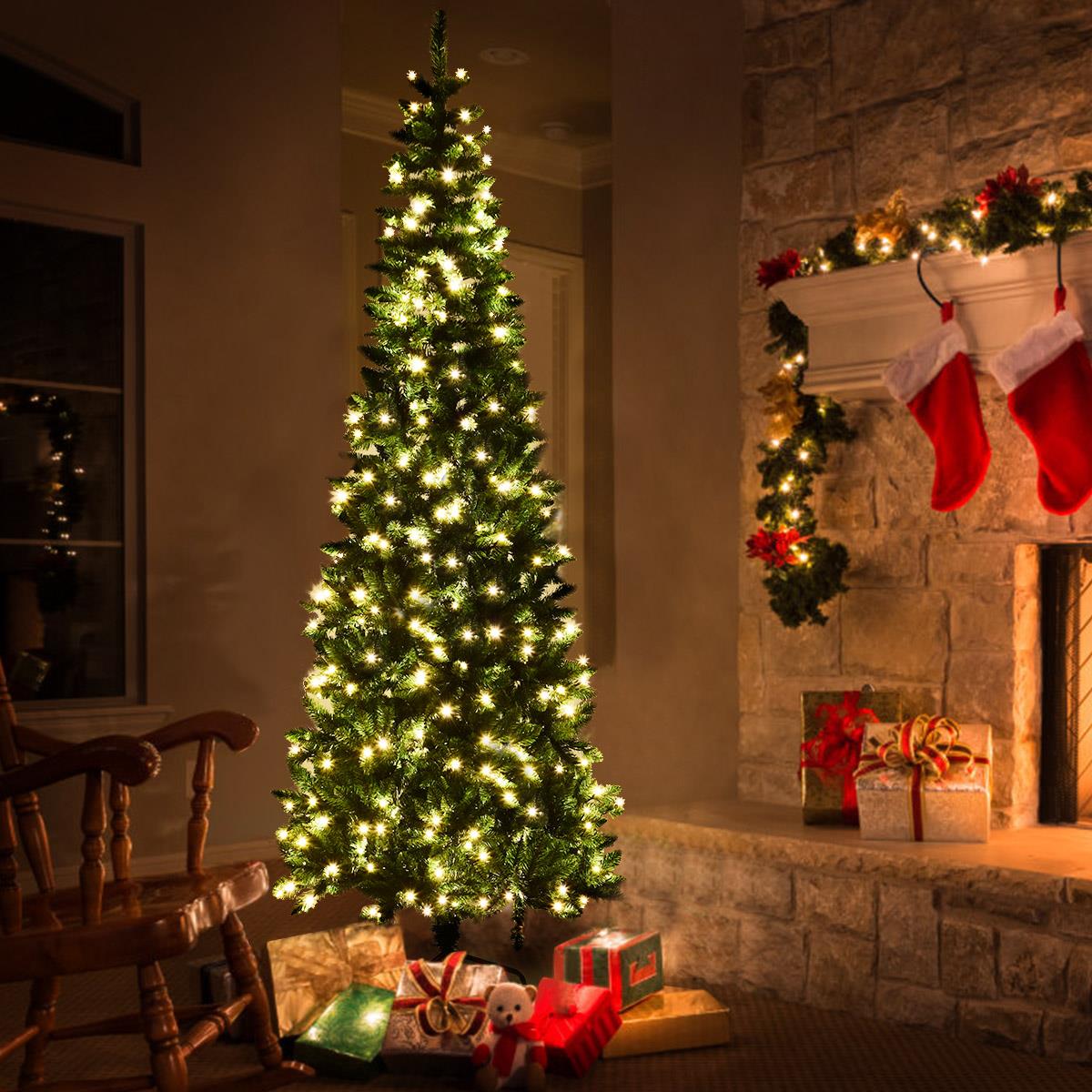 8ft Pre-Lit Green Pencil Tree with Warm White LEDs