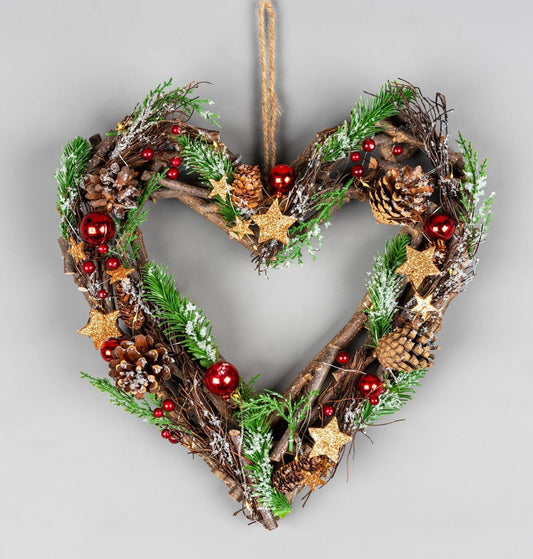 35cm LED Twig Hanging Heart, Red/Brown