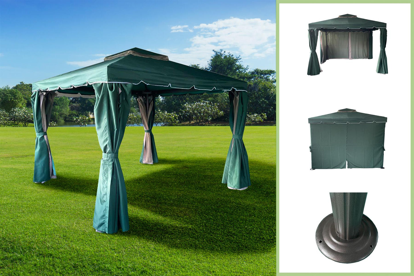 3x3x2.75m Green Gazebo with Nets - Aluminium Frame, Steel Roof