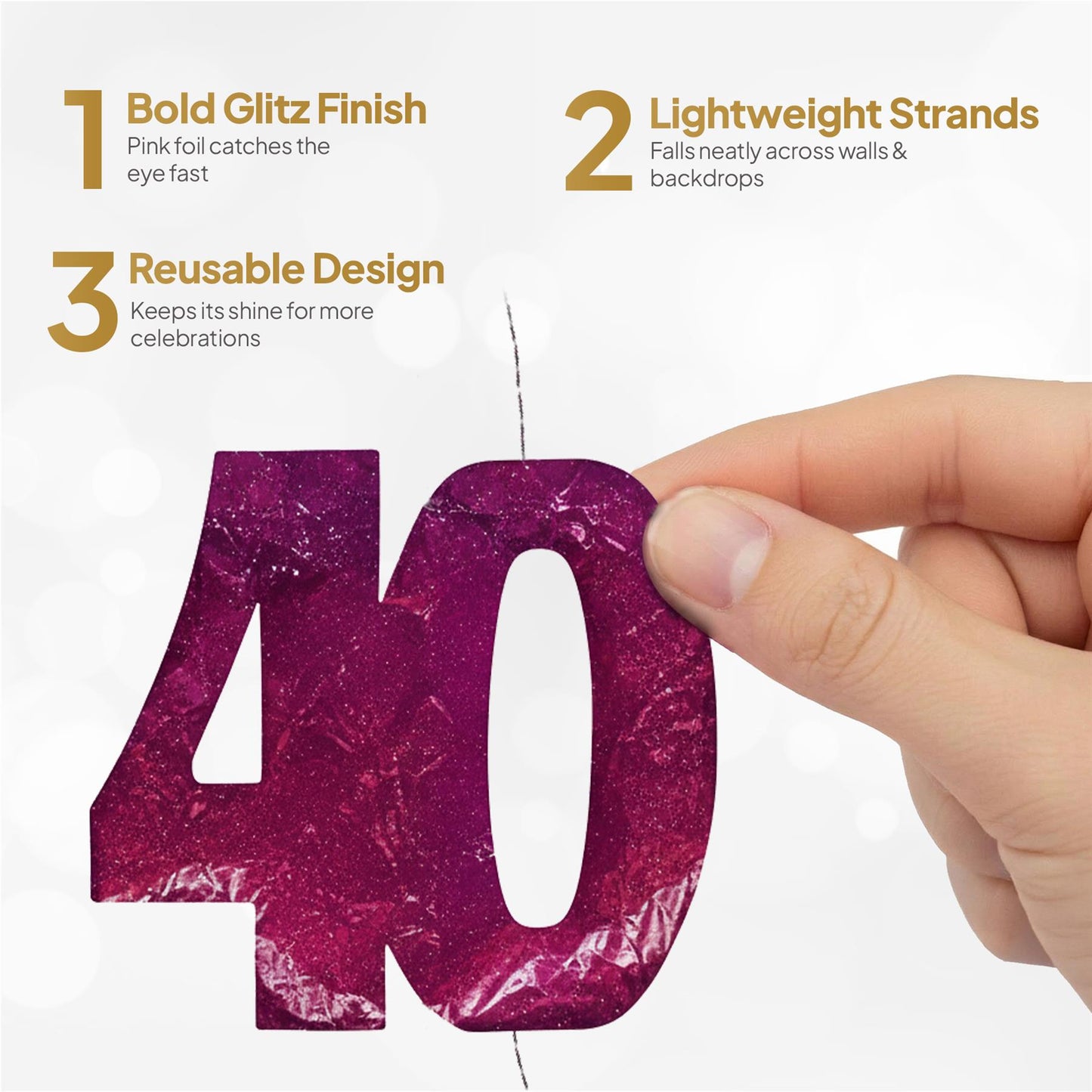 Shatchi 40th Glitz Pink Foil Hanging String Party Decorations Pack of 6