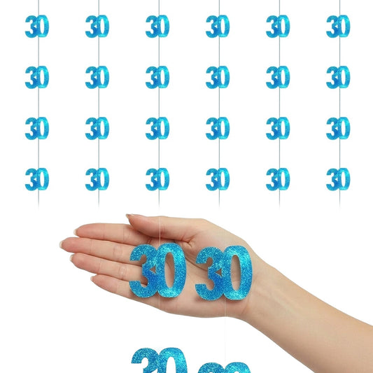 Shatchi 30th Glitz Blue Foil Hanging String Party Decorations Pack of 6