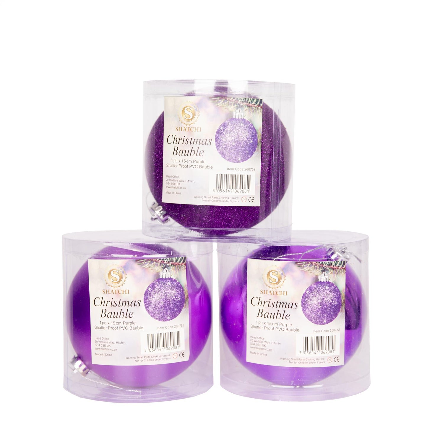 Purple Baubles - 35cm, 3 Pieces Set, PVC