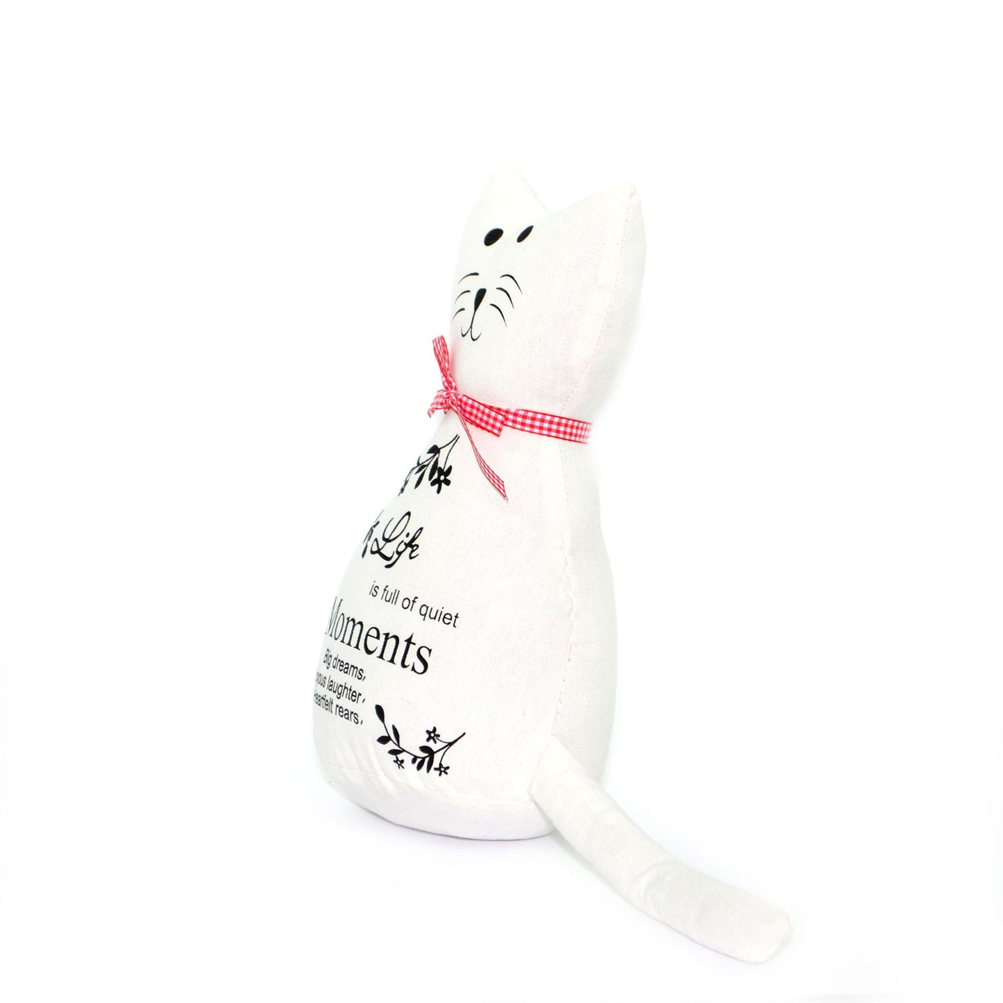 Cute White Cat Door Stopper - Fabric, Weighted