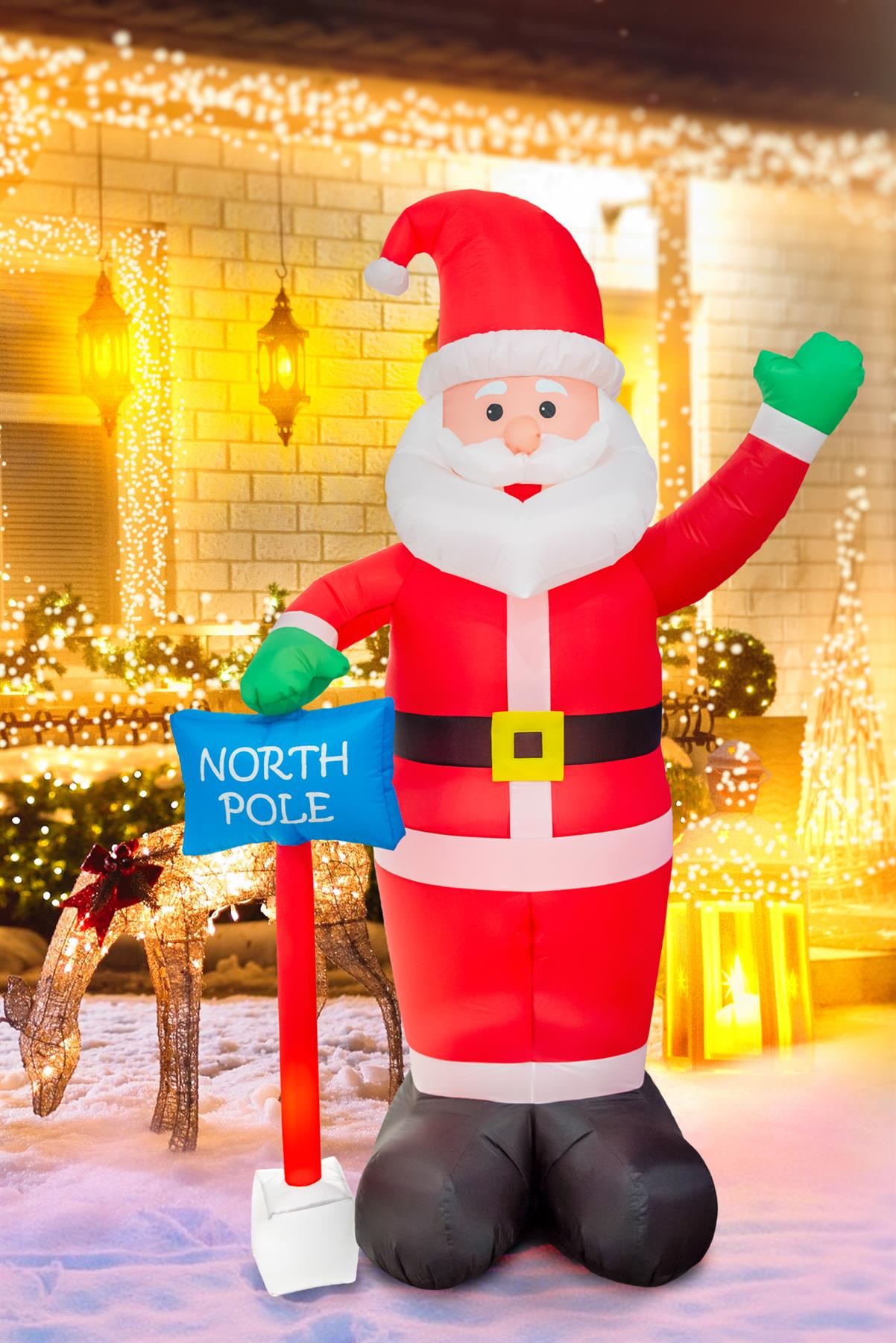 Pre-Lit Mains Powered Inflatable North Pole Santa with 4 White LED Lights, 1.8m