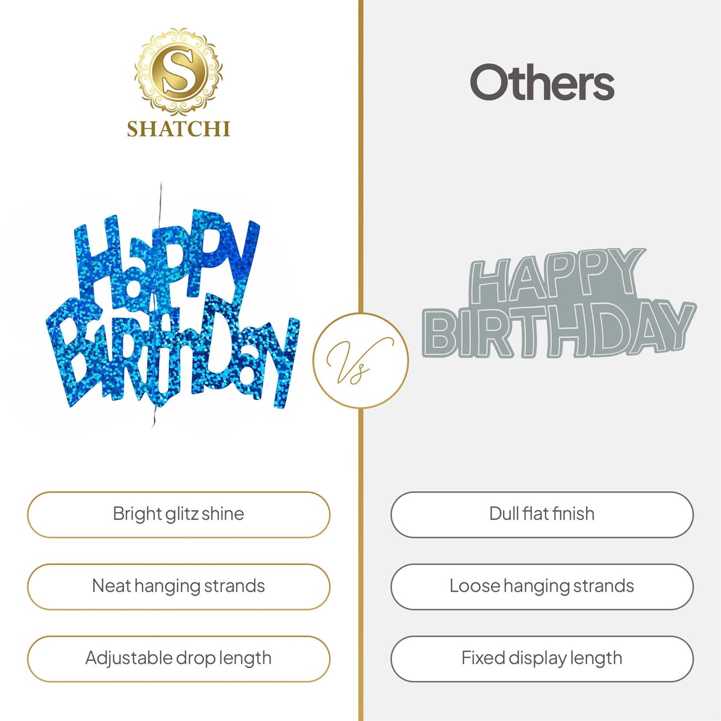 Shatchi Happy Birthday Blue Foil Hanging String Party Decorations Pack of 6
