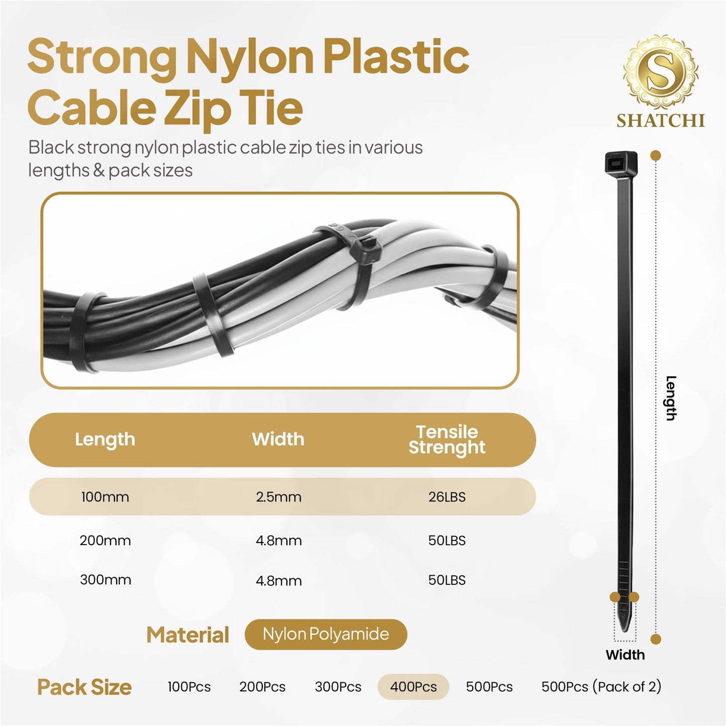 400 Black Nylon Cable Ties (100mm x 2.5mm)