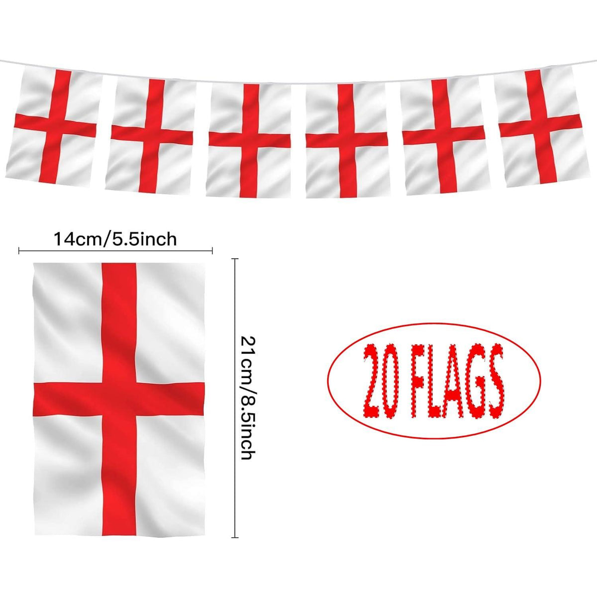 STGEORGE ENGLAND FLAG BUNTING DECORATION RUGBY WORLD CUP 6m 20FLAGS