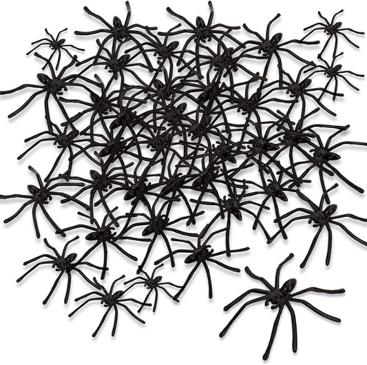 24 Black Plastic Halloween Spiders - Spooky & Scary, 5cm Each