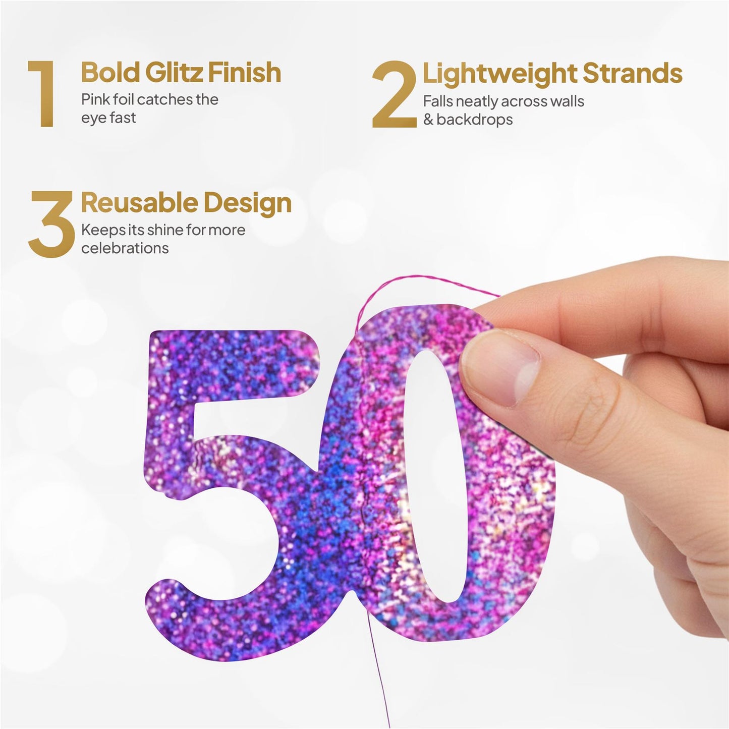 Shatchi 50th Glitz Pink Foil Hanging String Party Decorations Pack of 6