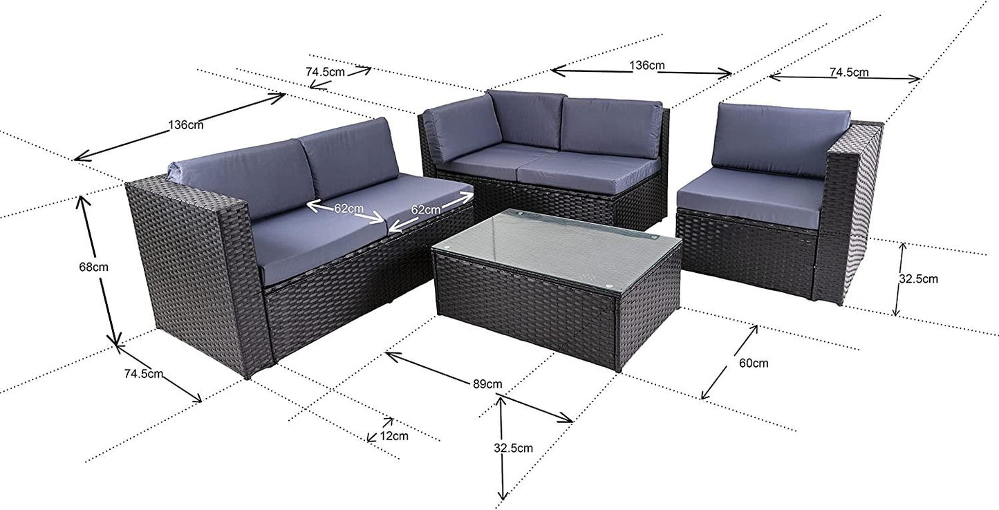 5-Seater Rattan Sofa Set with Table