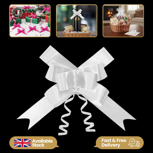 10 White Pullbows - 30mm